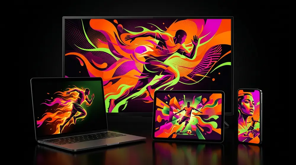 StreamBlaze IPTV streaming on a smart TV, laptop, tablet and smartphone